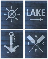 Navy Nautical Wall Art Prints Set of 4 - Lake House Gifts Wall Decor, Lake House