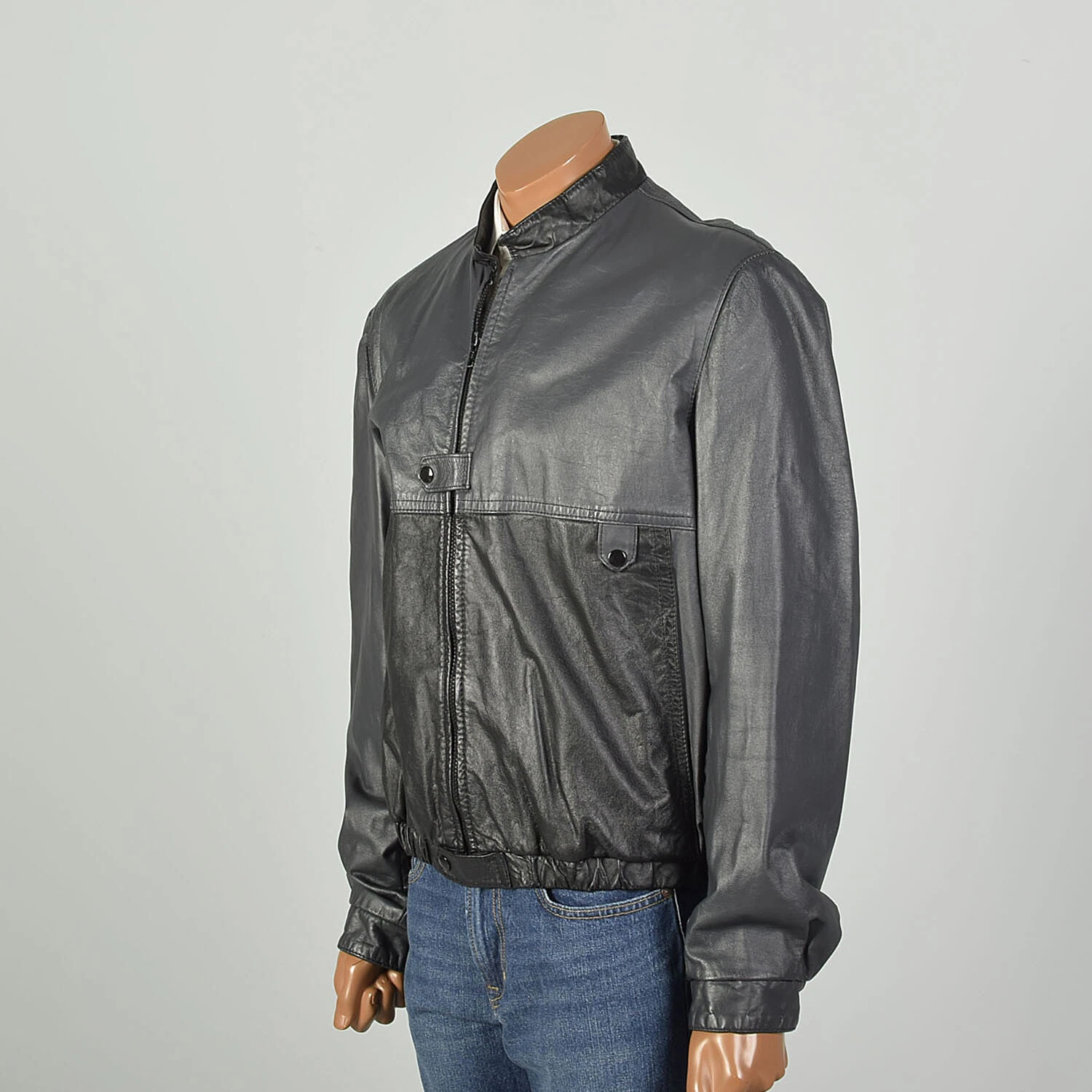  1980s two toned mandarin collar zip up elastic waist jacket