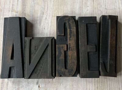 Original Vintage Holz Buchdruck Drucker Blöcke ''ENGEL'' Weihnachten Deko