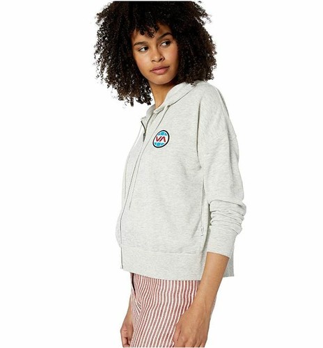 Felpa donna RVCA Fontana pile zip cappuccio maniche skinny taglia media nuova con etichetta - Foto 3 di 5