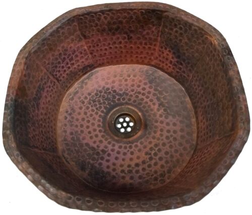 Rustic Vintage Industrial Copper Above Counter Bathroom Octagonal Sink Washbasin - Picture 2 of 3