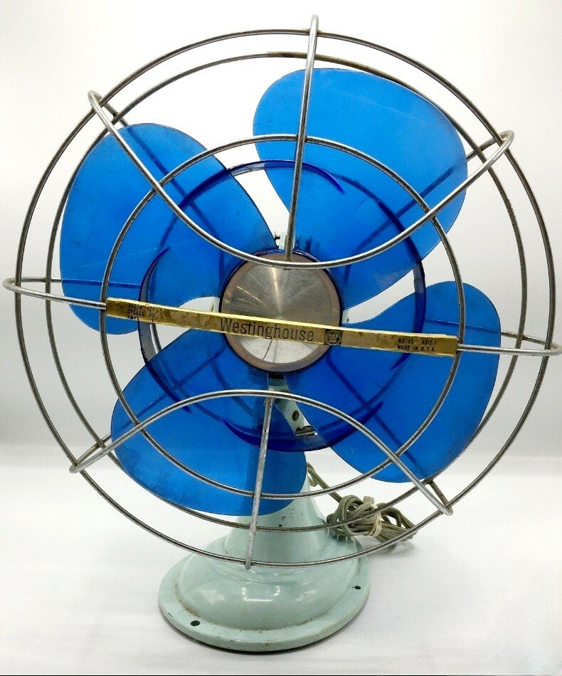 Vintage Westinghouse AD12-1 Electric Fan BLUE Art Deco Plastic Blades AQUA-image