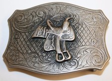 Vintage Cowboy Horse Saddle Rodeo Ranch Equestrian Metal Belt Buckle Minty