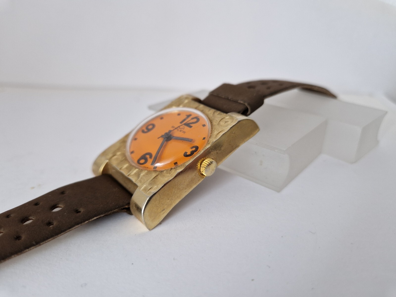 BULER Rectangular Orange Dial -Gold Plated - Mech… - image 8