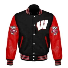 Letterman Wisconsin Badgers Red and Black Varsity Jacket