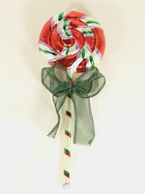 Lollipop Ornament Multicolor Green Ribbon Bow 9" LONG