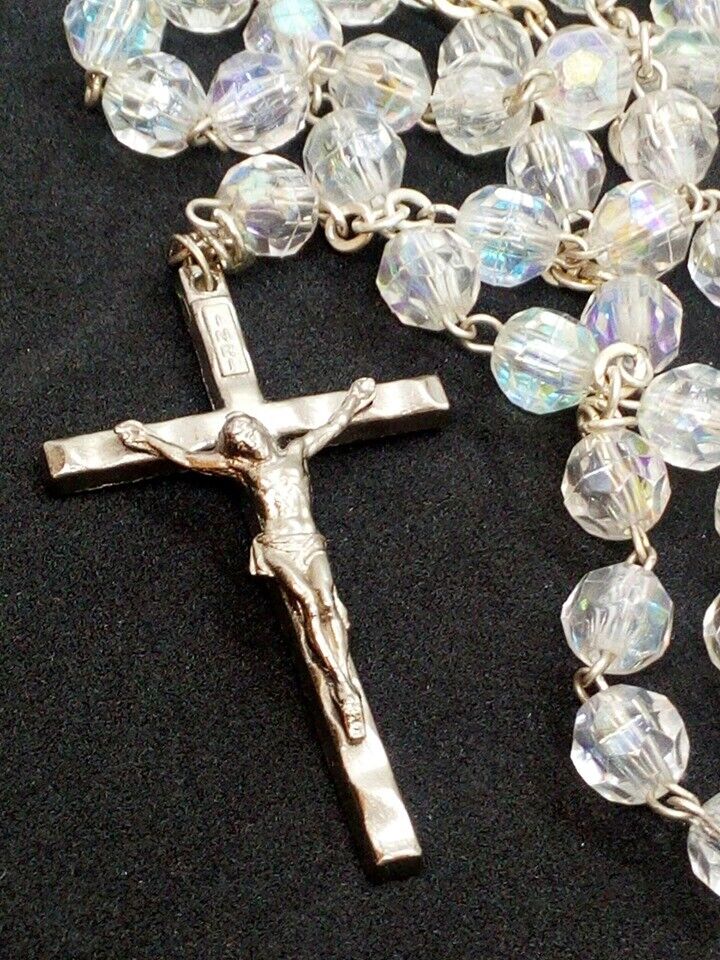 Clear Multi-Faceted Cut Italian Rosary Beads - Made in Italy - Stamped Italy