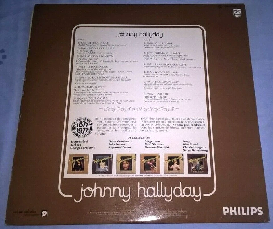 JOHNNY HALLYDAY, REIMPRESSION, 1977 FRENCH PHILIPS LABEL, R&R/POP, G/F, EX. - Image 2 of 4