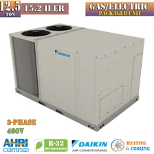 Daikin 12.5 Ton 15.2 IEER 130K BTU Gas/Electric Package Unit AC System R32 460V