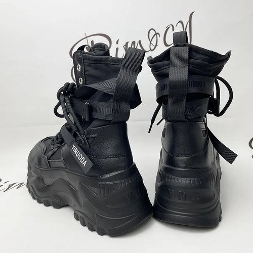 Fashion Women Chunky Platform Motorcycle Boots White Lace Up Thick Bottom Shoes - Picture 12 of 26