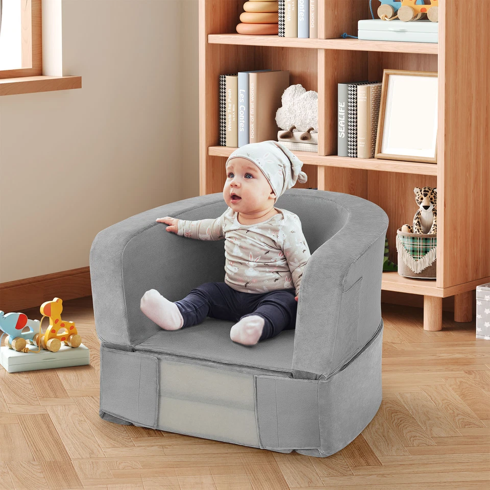 Sofá cama portátil 2 en 1 para niños pequeños con bolsa de viaje gris Foto 2 de 4