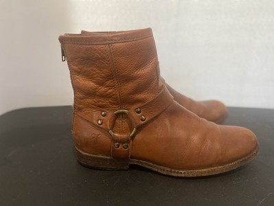 Frye Women's Brown Leather Ankle Harness Biker Boots US Size 8.5