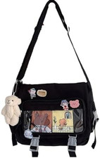 Kawaii Crossbody Ita Bag, w/ Pin  Plush Bear, Japanese Messenger Bags, Shoulder