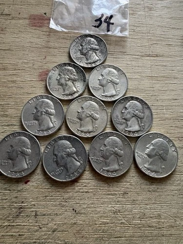1964 90% Silver Quarter Coin Lot of 10    #34
