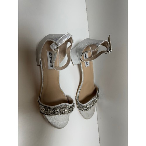 SheSole Women’s Open Toe Chunky Low Heels Silver Sequin Sz 41 US 10 Party - Picture 2 of 7