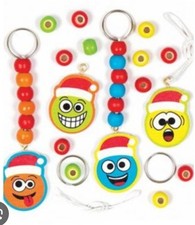 Christmas Craft Kits For Kids, 4 Xmas Funny Face Wooden Keyring Kits. Baker Ross