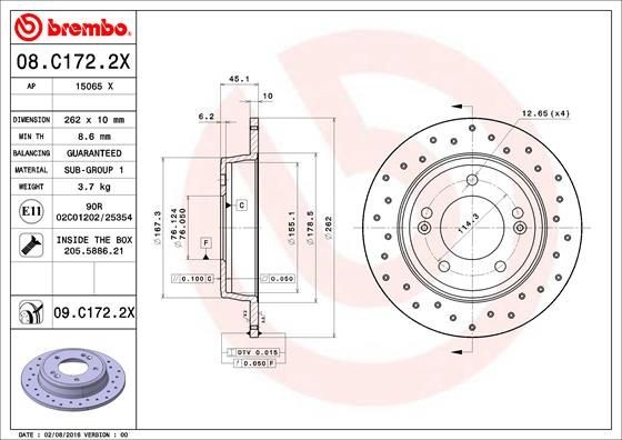 Disque de frein 08.C172.2X Brembo anti-vibration pour corriger le freinage Kia Hyundai