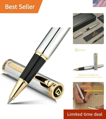 Professional Silver Chrome Rollerball Pen with Schneider Ink - Gift-Ready
