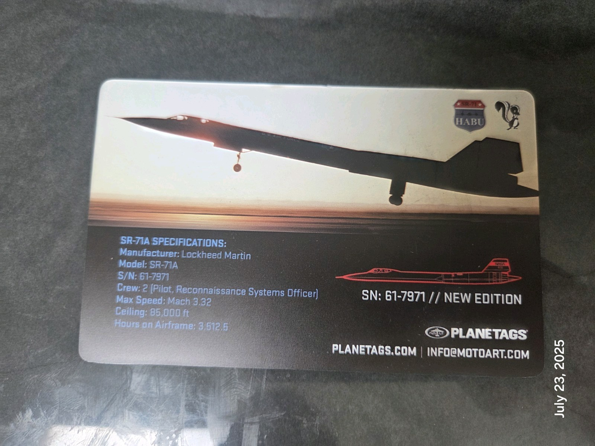 【限定品】PLANETAGS BLACKBIRD SR-71 実機スキンタグ 限定品】PLANETAGS BLACKBIRD SR-71 実機スキンタグ PT25_SR