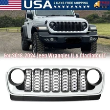 For 2018-2024 Jeep Wrangler JL & Gladiator JT Rubicon Style Bright White Grille