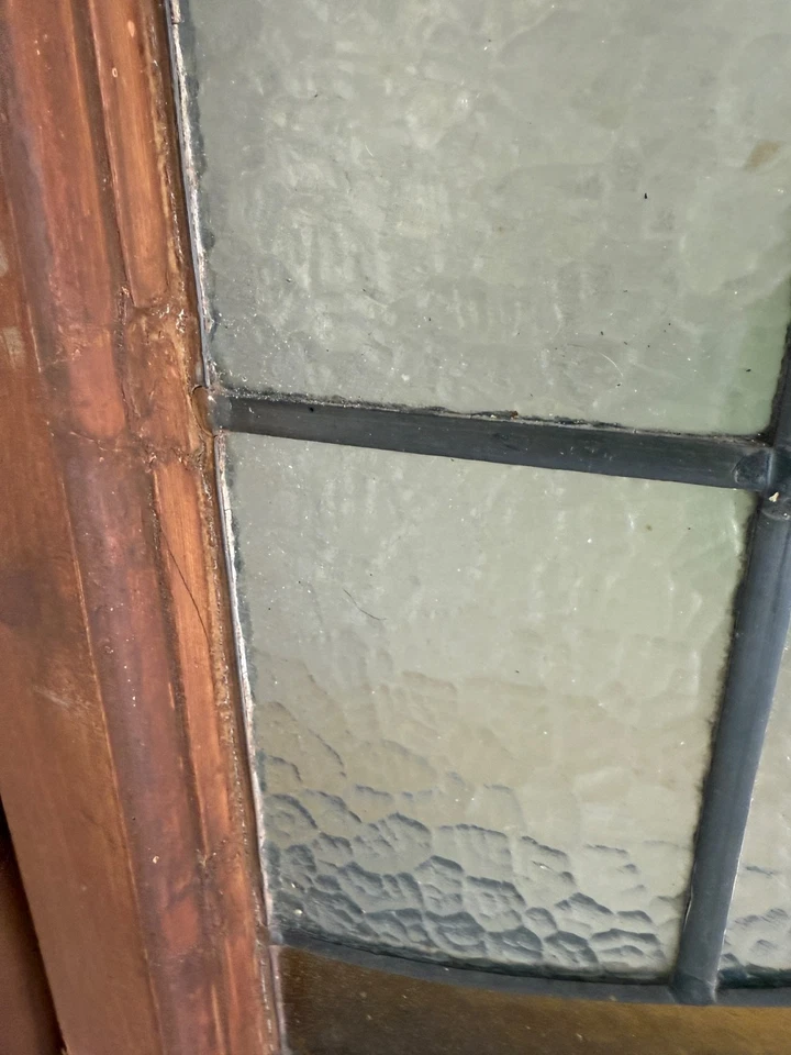 Vintage Stained Glass Window Pair • Arts & Crafts Victorian Style • Wood Framed - Image 3 of 4