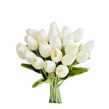 Artificial Tulips 20 Stems PU Faux Flowers for Wedding Home Decor 13.5 White