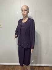 New "R M Richards" Petite 2 pc Plum Dress Mother of Bride Bejeweled Beaded 8P
