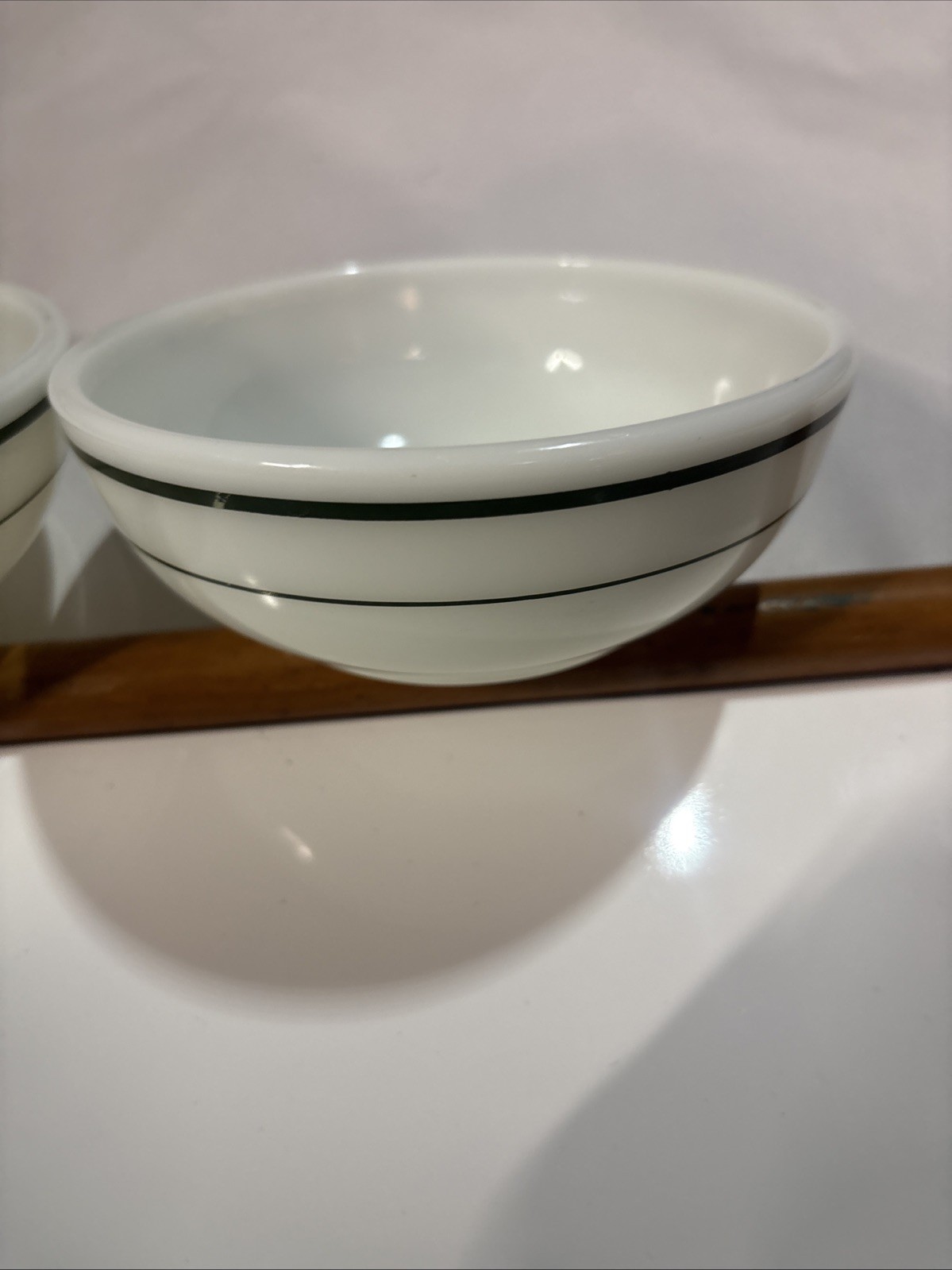 Lot Of 2 Vintage Pyrex Tableware Corning Milk Glass Green Band Bowls.