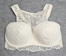 VS- PINK white/ivory padded wired lace racerback Bralette women medium - DD