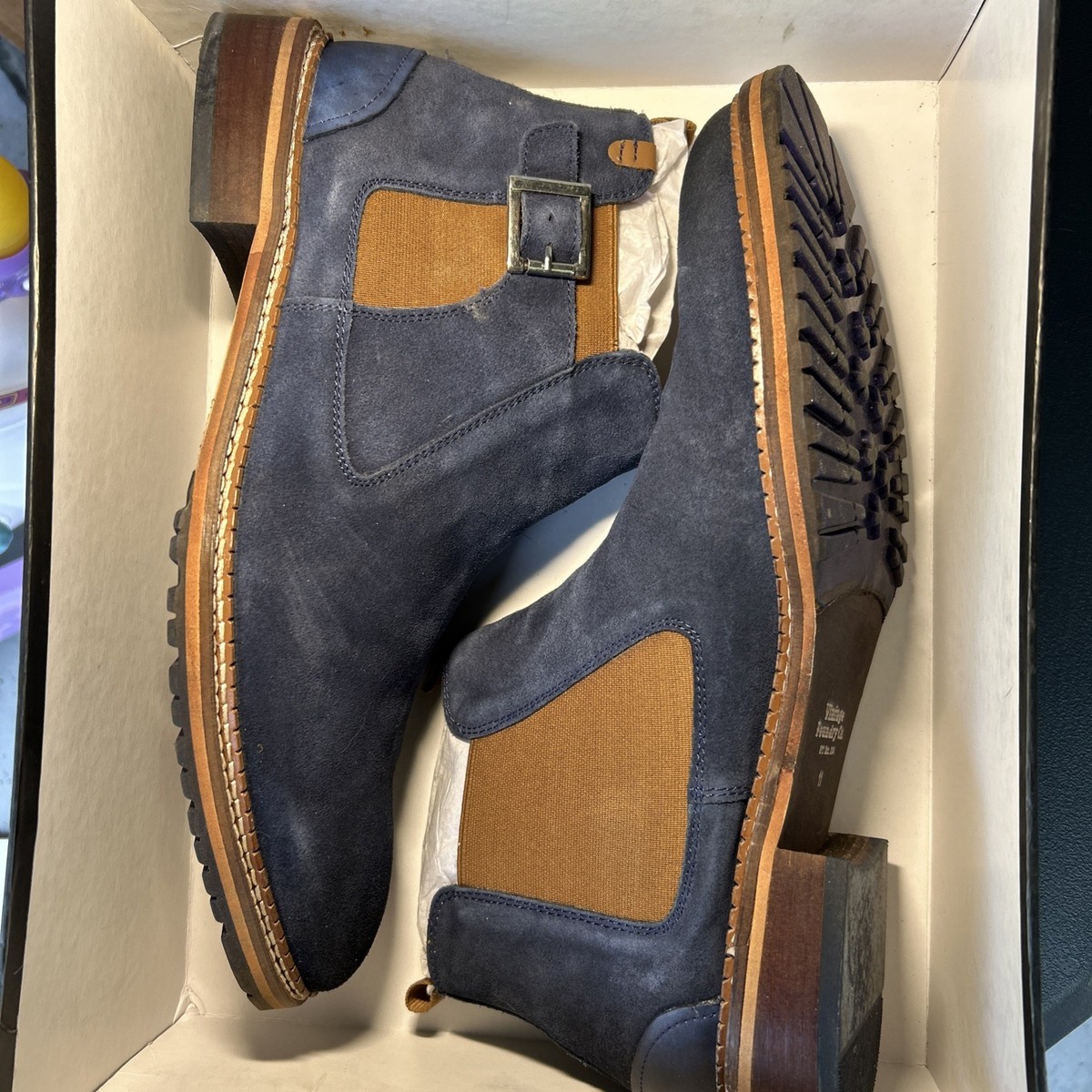Vintage Foundry Co Mens Navy Blue Suede Monk Strap Chelsea Boots Size 9 Lug Sole 02_Clarkson_Chelsea_Midnight_B  main image 3