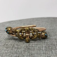 Antique Victorian Etruscan Revival Bypass Gold Filled Bracelet Turquoise Clamper