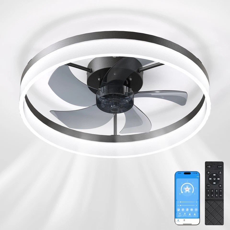 ARLGSITE 20" Modern Fan Lights Flush Mount LED Ceiling Light kit With Remote APP Control