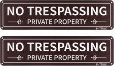 Private Property No Trespassing Sign 2 Pack, 3 x 12 inches, Brown H2pack