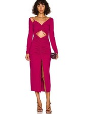 NEW NICHOLAS Shayla Magenta Pink Ruched Cut Out Midi Dress 2 Party Cocktail Glam