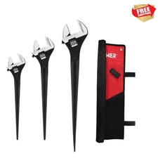 3-Piece Adjustable Spud Wrench Set (10in, 12in, 16in) in Chrome Vanadium Steel