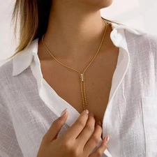 Woman 18k Gold Plated Beaded Ball CZ Tassel Charm Necklace Chain Anti-tarnish