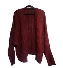 NWT Doe & Rae S Burgundy Cable Knit Cardigan Sweater Open Front Shawl Oversized 
