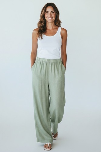 ATELIER RÊVE Irlinvi Wide Leg Trousers Pants Size 34 Crepe Cameo Green Minimal
