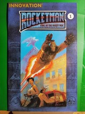 Arte de portada de Chris Moeller 1991 Innovation Comics Rocketman King Rocket Men edición 1