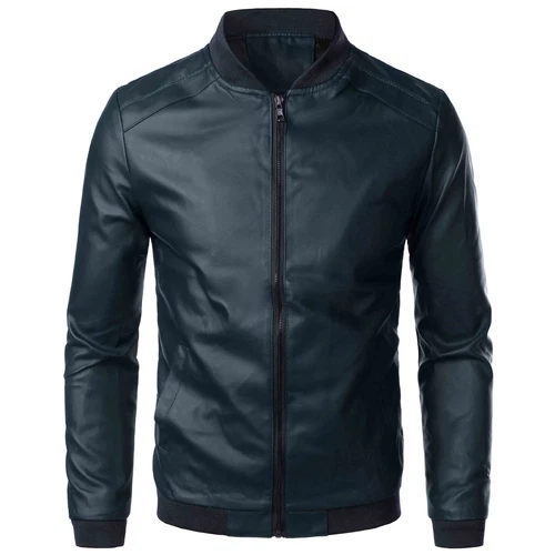 Trendy Mens Jacket Faux Leather Slim Pu Stand-Up Collar Biker Motorcycle Coat US - Picture 12 of 27