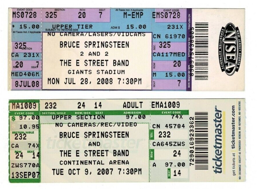 Lot of 2 Bruce Springsteen & the E Street Band Concert Ticket Stubs ...