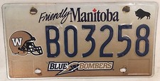 Manitoba WINNIPEG BLUE BOMBERS license plate Canada Football League Buzz Boomer