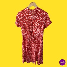 DERSITY Women's Vintage Style Cotton Blend Shirt Dress, Orange Red, UK 8 | EU 36