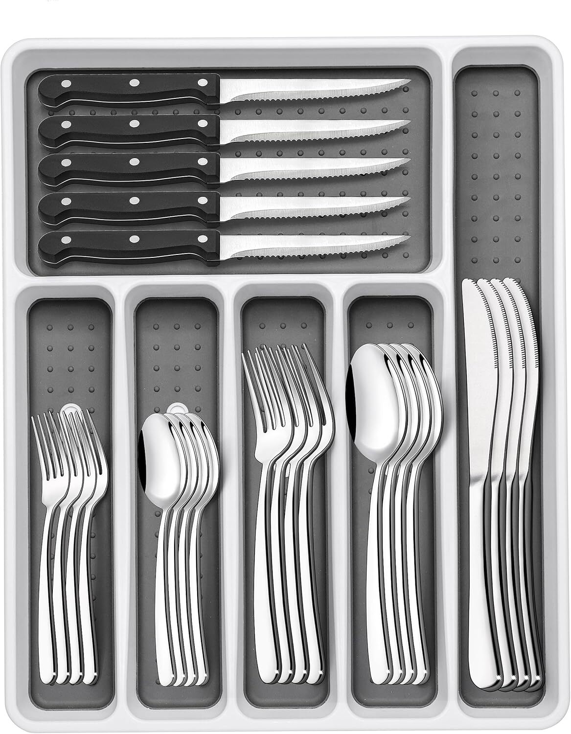 49-Piece Silverware Set with Organizer, Heavy Duty Stainless Steel Silver