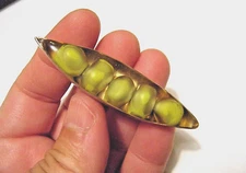 Vintage 80s Modernist Sterling Silver and Lucite Pin Green Peas in a Pod