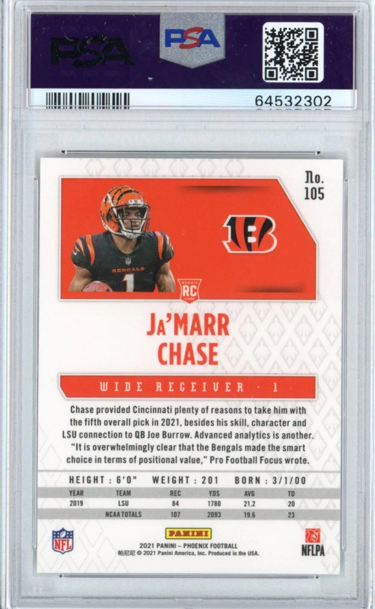 Graded 2021 Panini Phoenix Ja'Marr Chase #105 Fire Burst Rookie RC Graded 2021 Panini Phoenix Ja'Marr Chase #105 Fire Burst Rookie RC