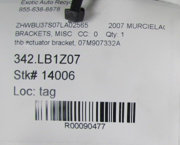 Lamborghini Murcielago, Throttle Boddy Actuator Bracket, Used 07M907332A