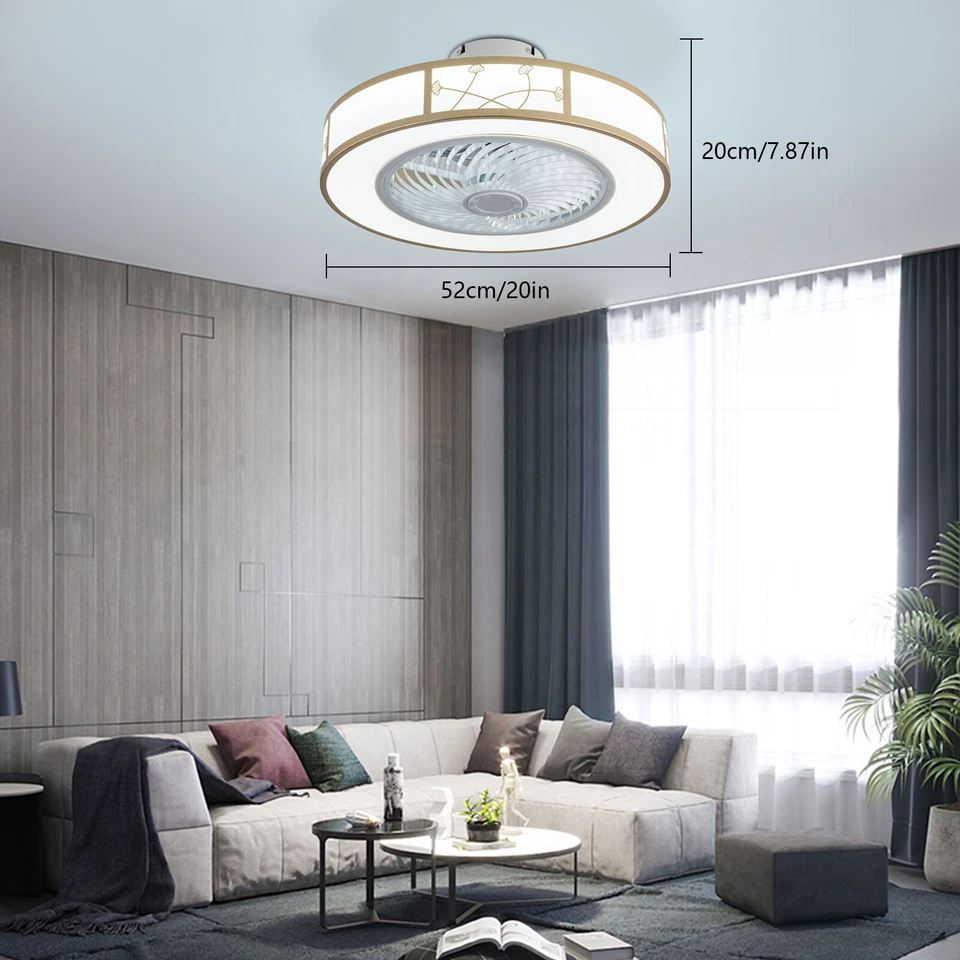 LED Ceiling Fan Light Caged Low Profile Ceiling Fan Lamp W/ Remote Control 40W - Image 3 of 4