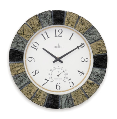 Acctim Batterie-Wanduhr in Schieferoptik rund 26 cm & Temperatur ''Bowfell'' 22427