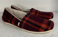 Toms Belmont Red Plaid Faux Shearling Slip On Loafers Flats Women's Size 9